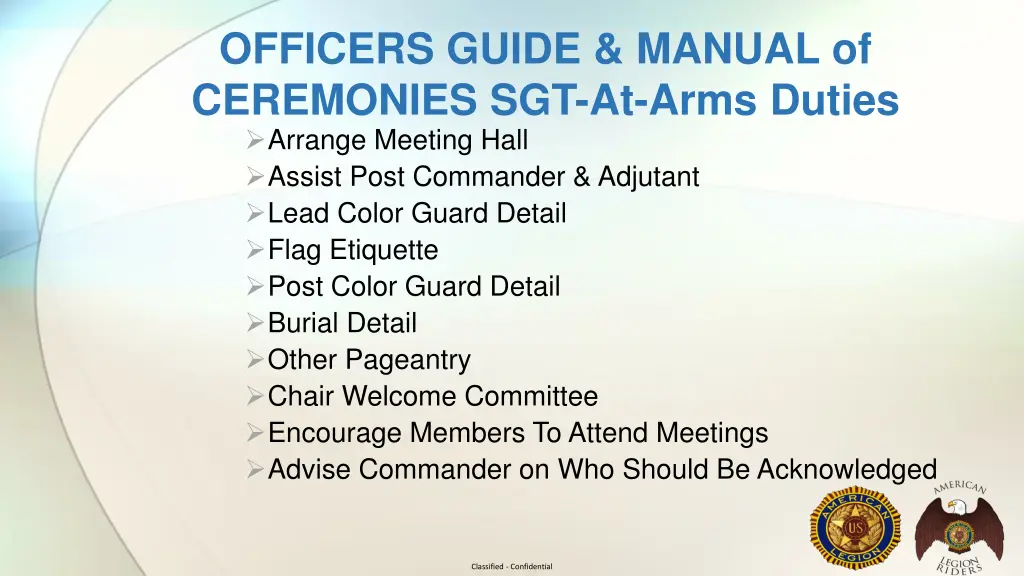 officers guide manual of ceremonies sgt at arms