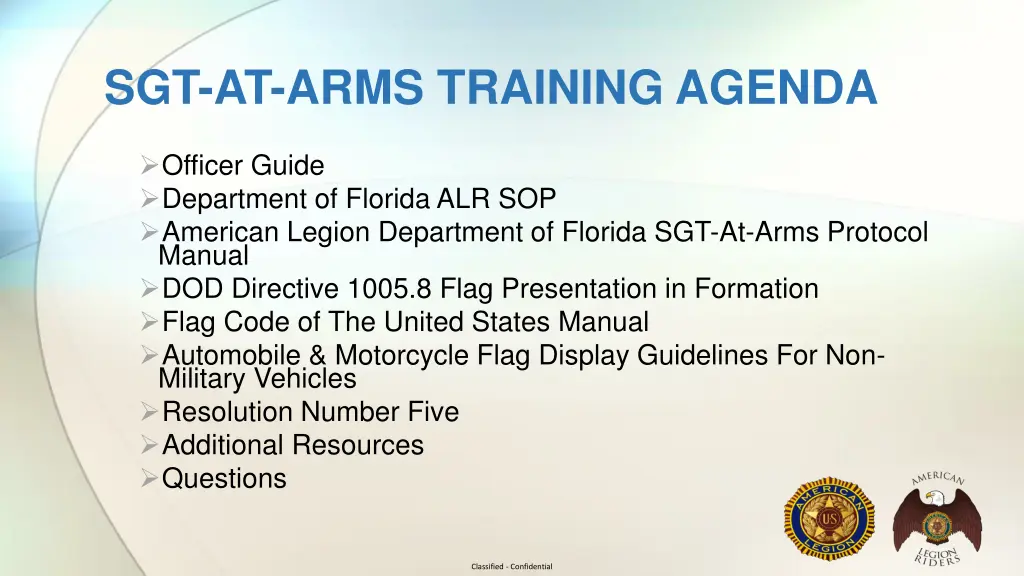 sgt at arms training agenda