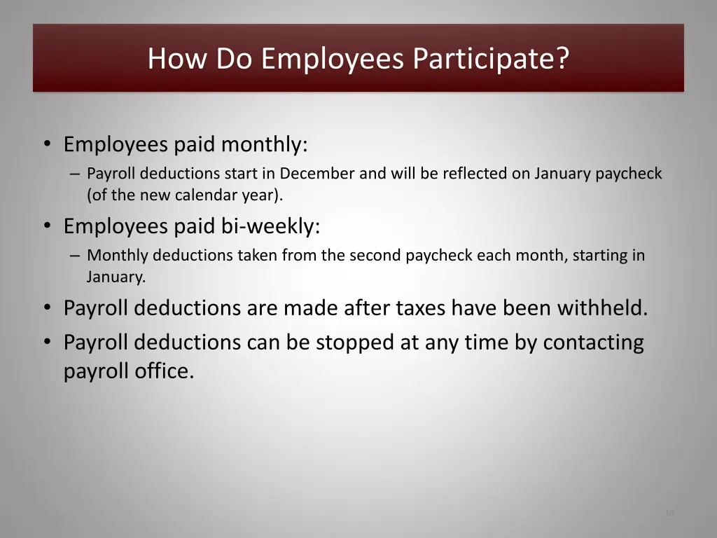 how do employees participate 1