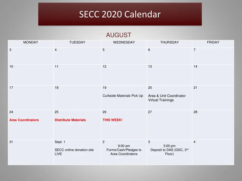 secc 2020 calendar