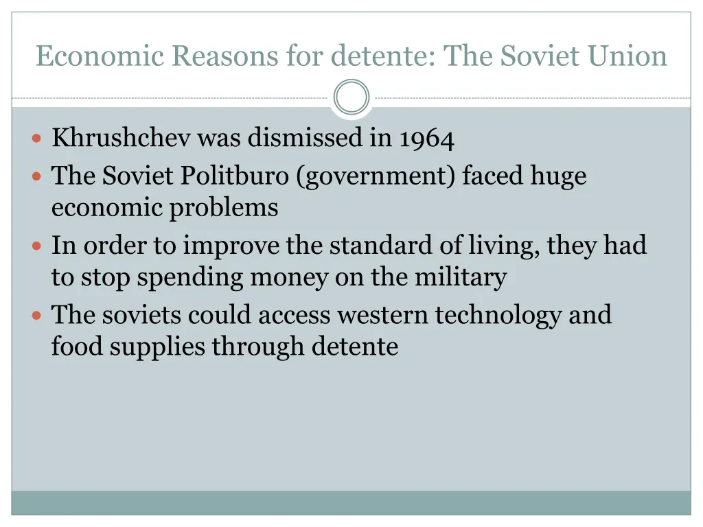 economic reasons for detente the soviet union