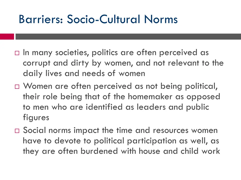 barriers socio cultural norms