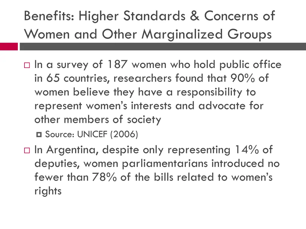 benefits higher standards concerns of women