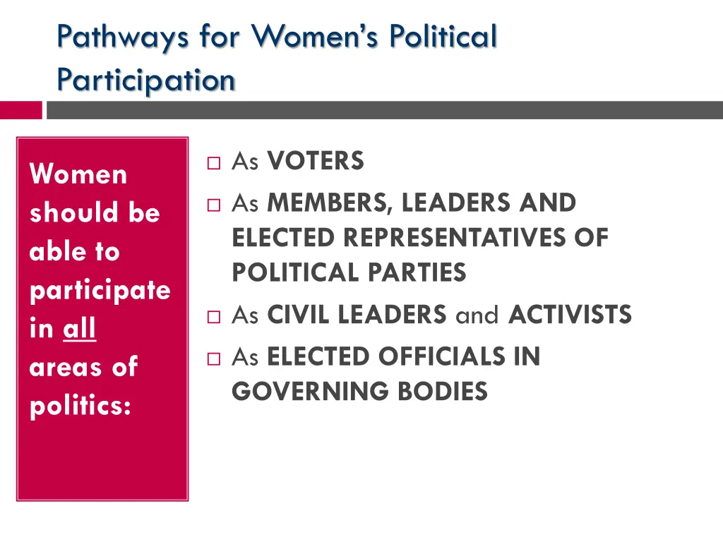 pathways for women s political participation