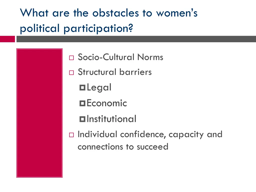 what are the obstacles to women s political