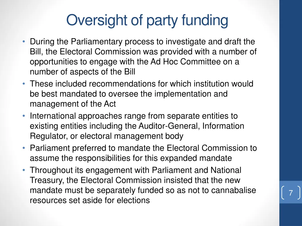 oversight of party funding