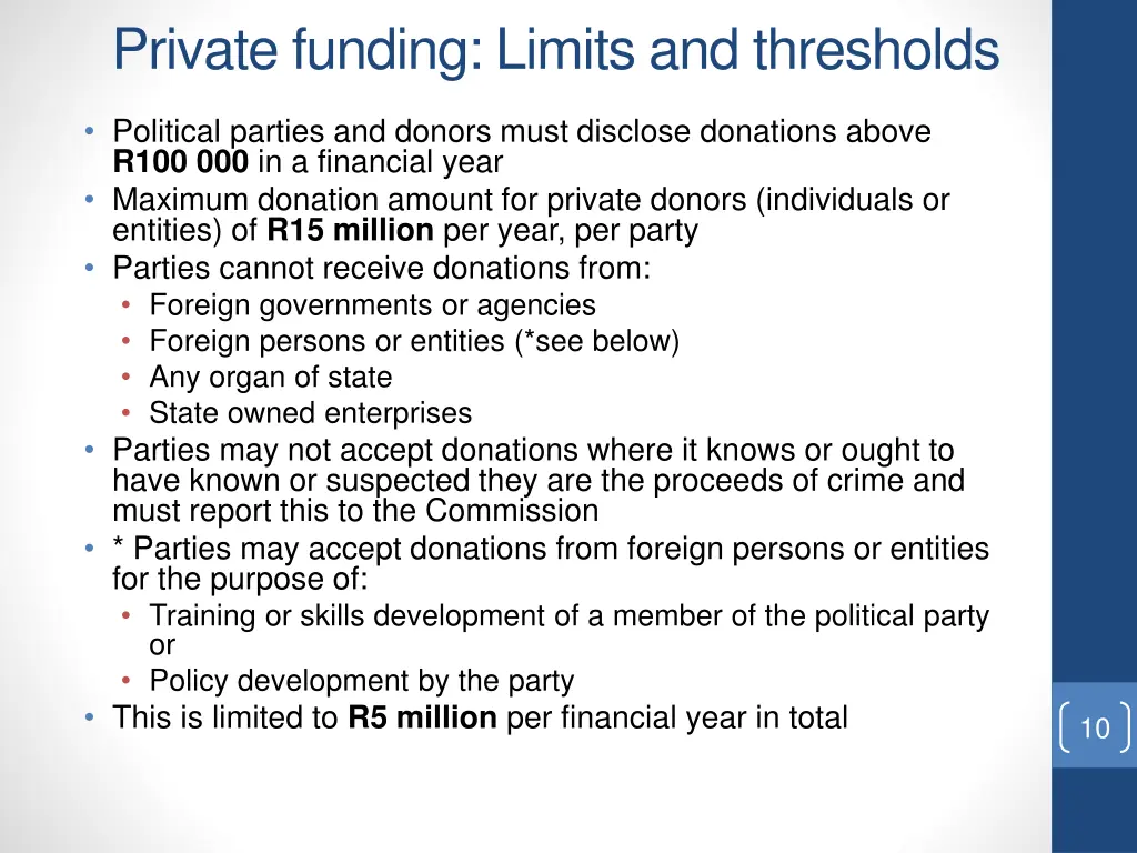 private funding limits and thresholds