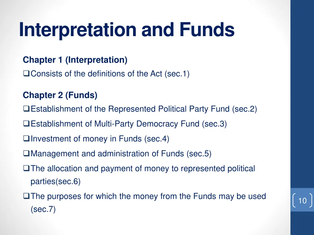 interpretation and funds