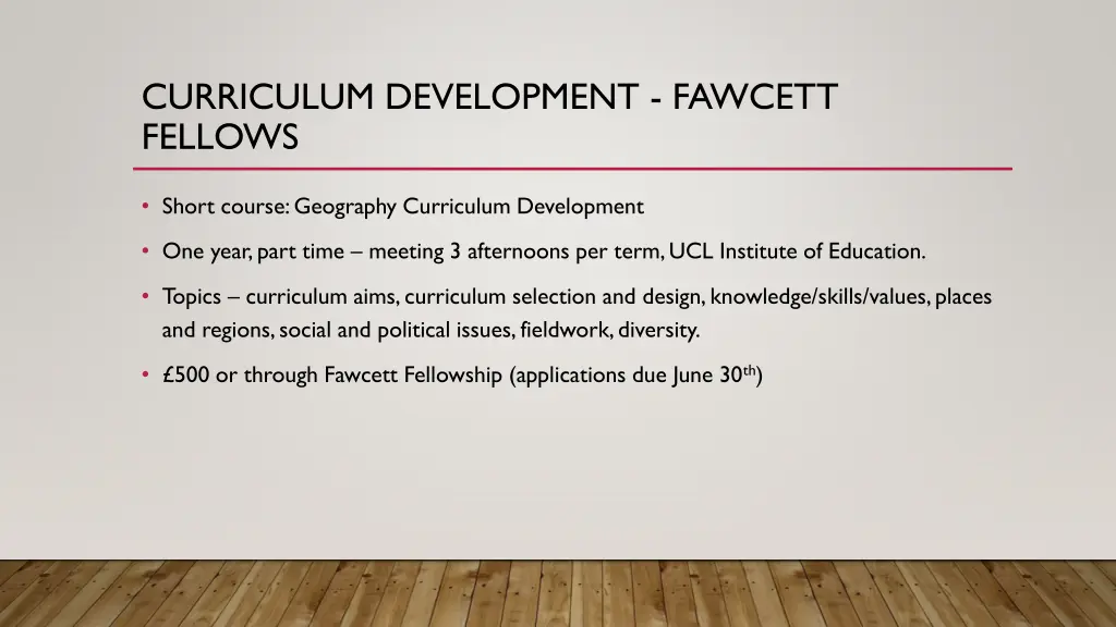 curriculum development fawcett fellows