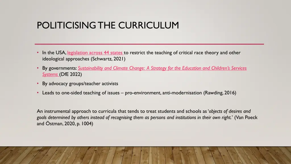 politicising the curriculum