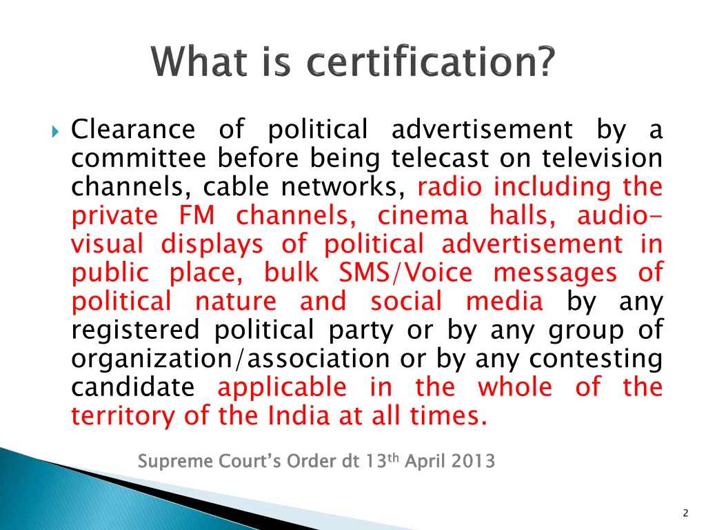 clearance of political advertisement