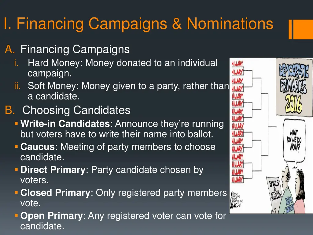 i financing campaigns nominations