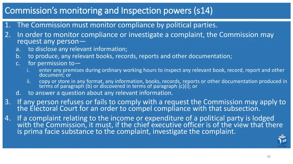 commission s monitoring and inspection powers