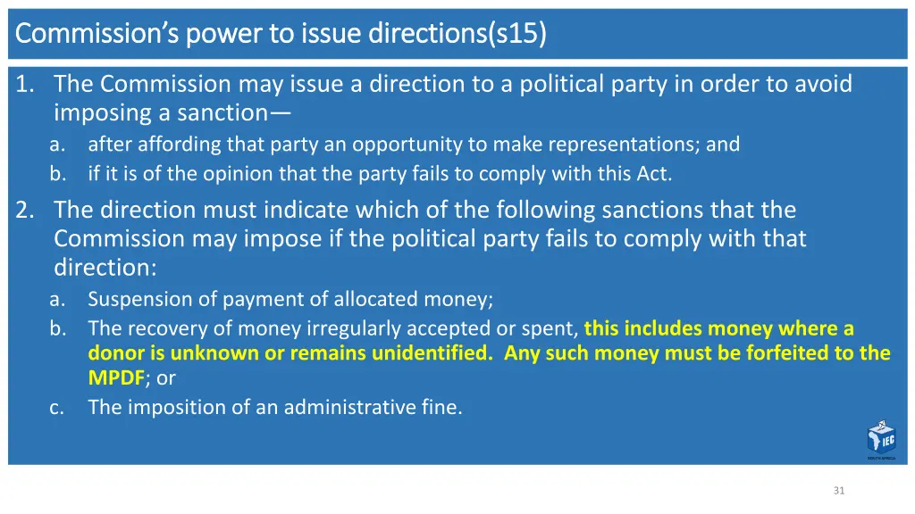 commission s power to issue directions