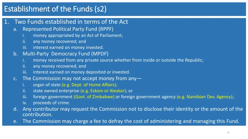 establishment of the funds s2 establishment