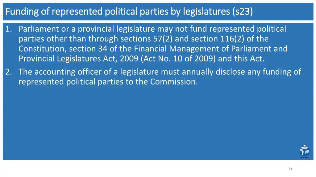 funding funding of represented political parties