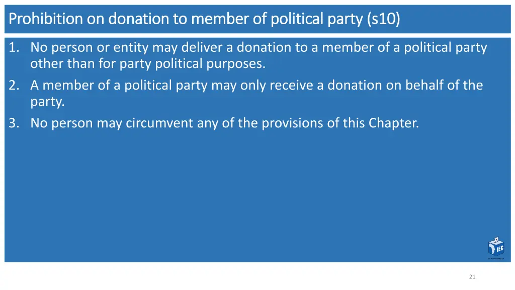 prohibition on donation to member of political