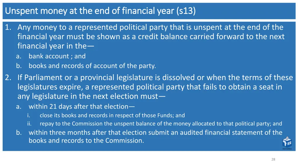 unspent money at the end of financial year