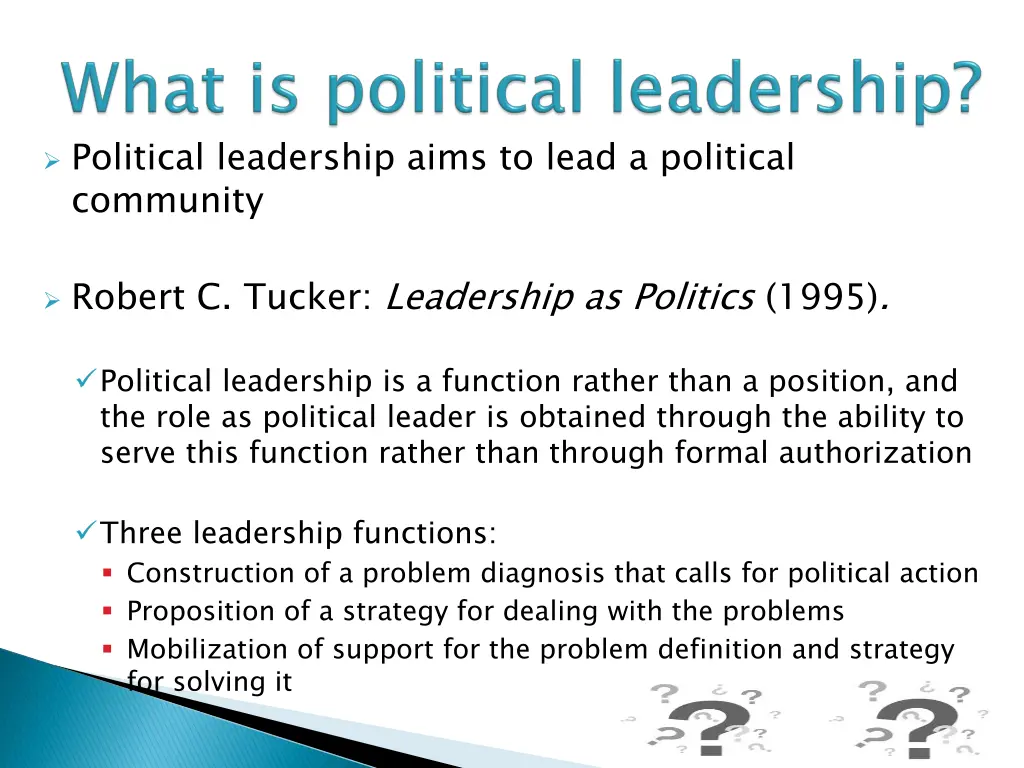 political leadership aims to lead a political