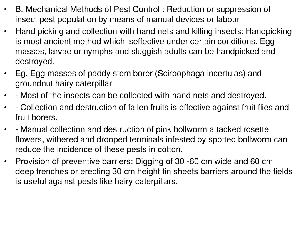 b mechanical methods of pest control reduction