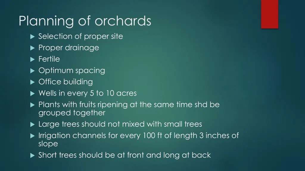 planning of orchards selection of proper site