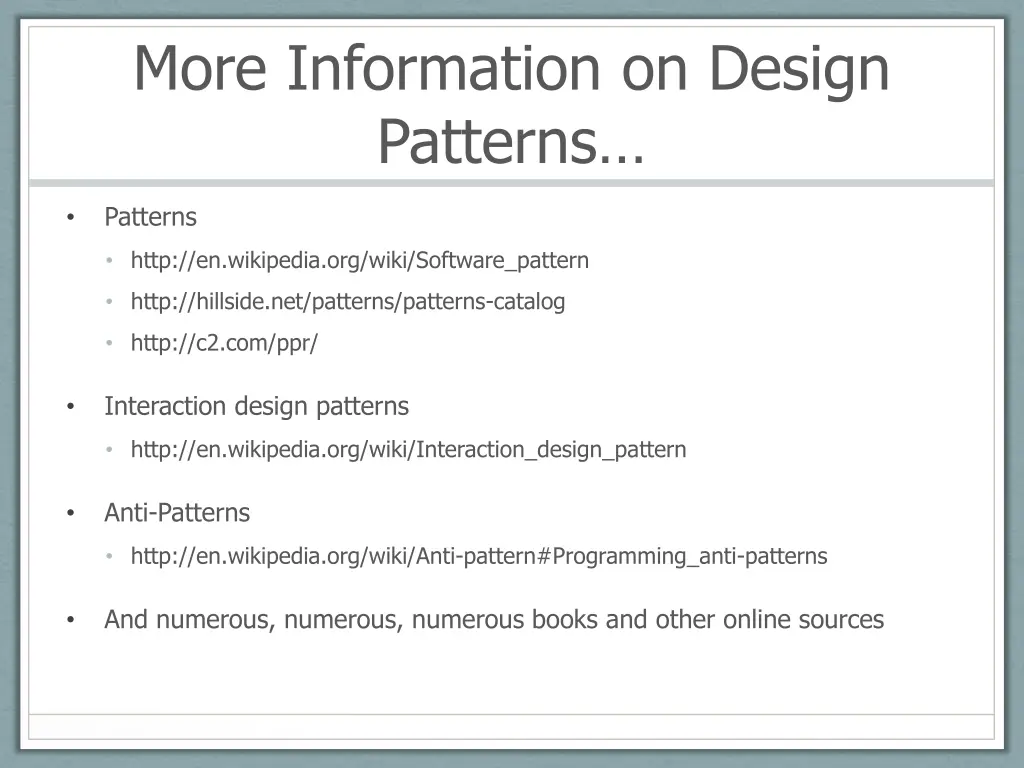 more information on design patterns