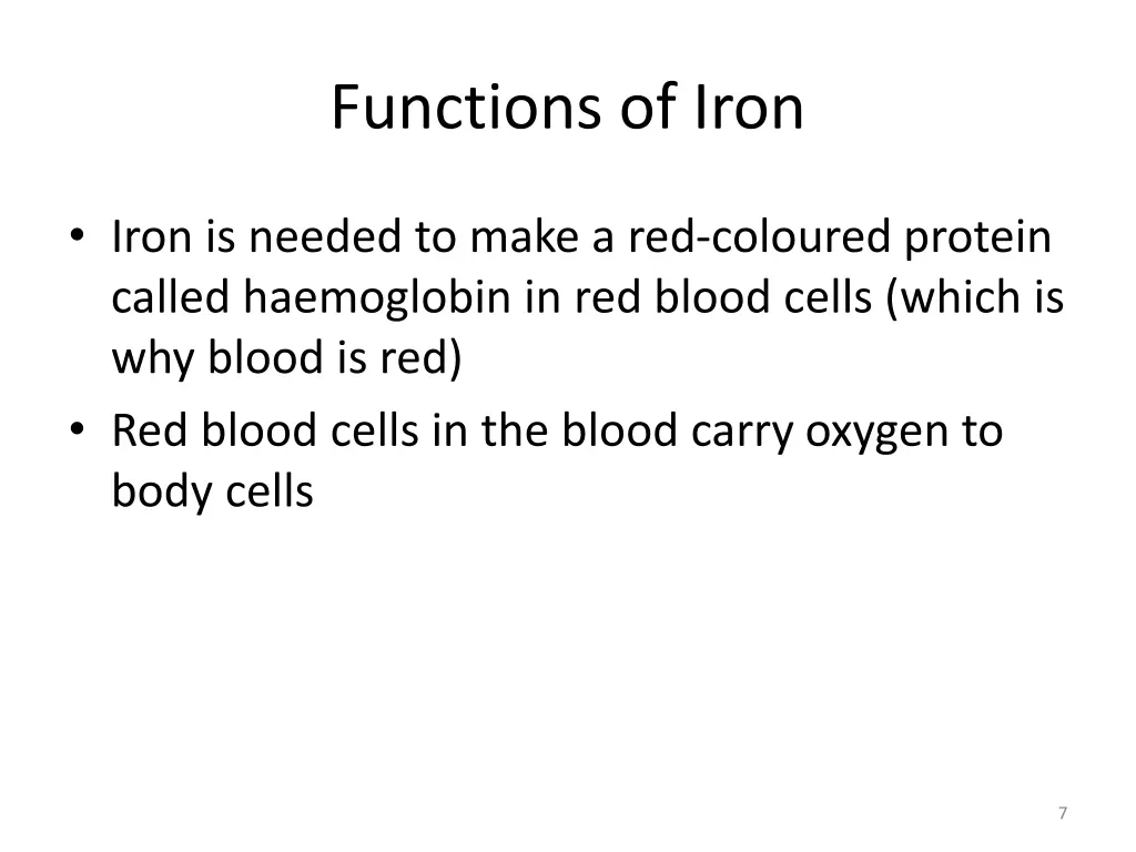 functions of iron