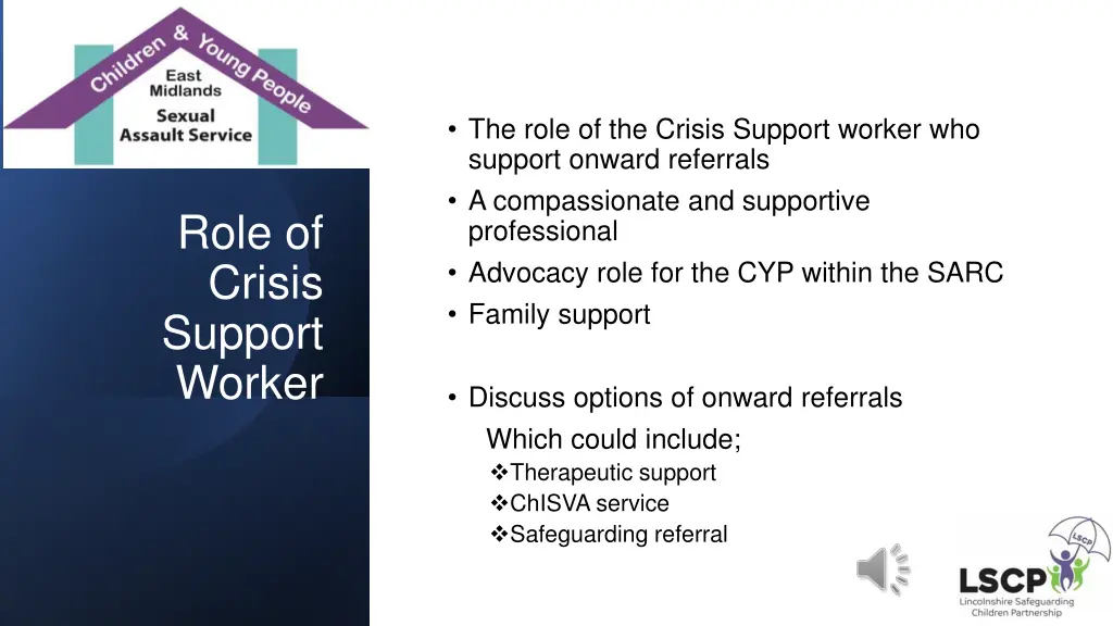 the role of the crisis support worker who support