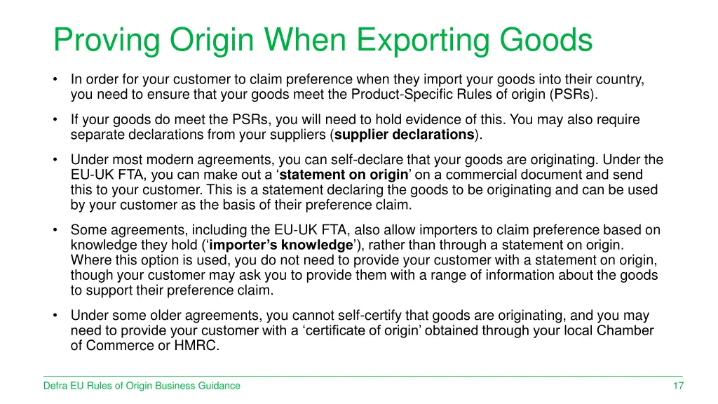 proving origin when exporting goods