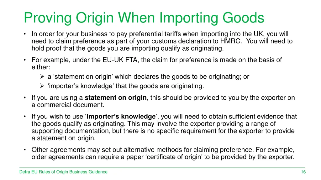 proving origin when importing goods