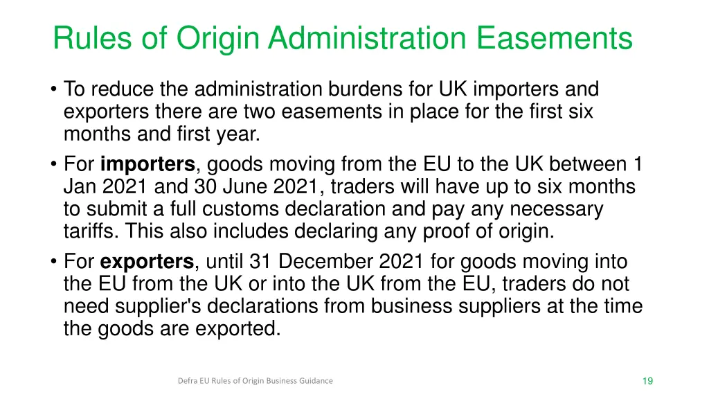 rules of origin administration easements