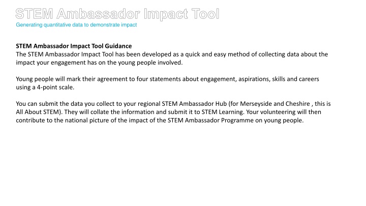 stem ambassador impact tool generating