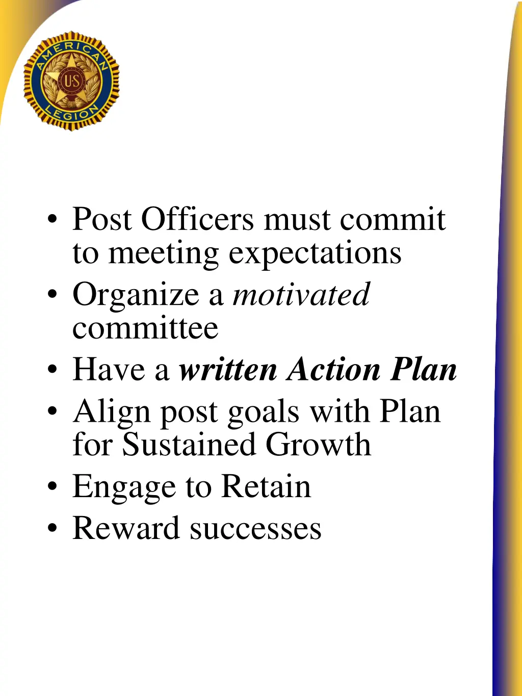 post officers must commit to meeting expectations