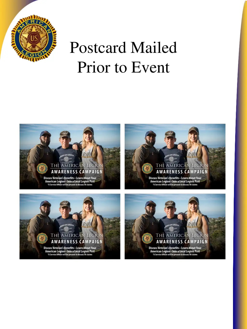 postcard mailed prior to event