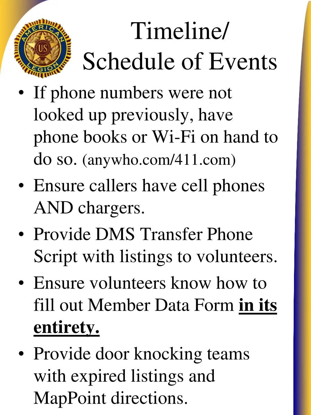 timeline schedule of events if phone numbers were