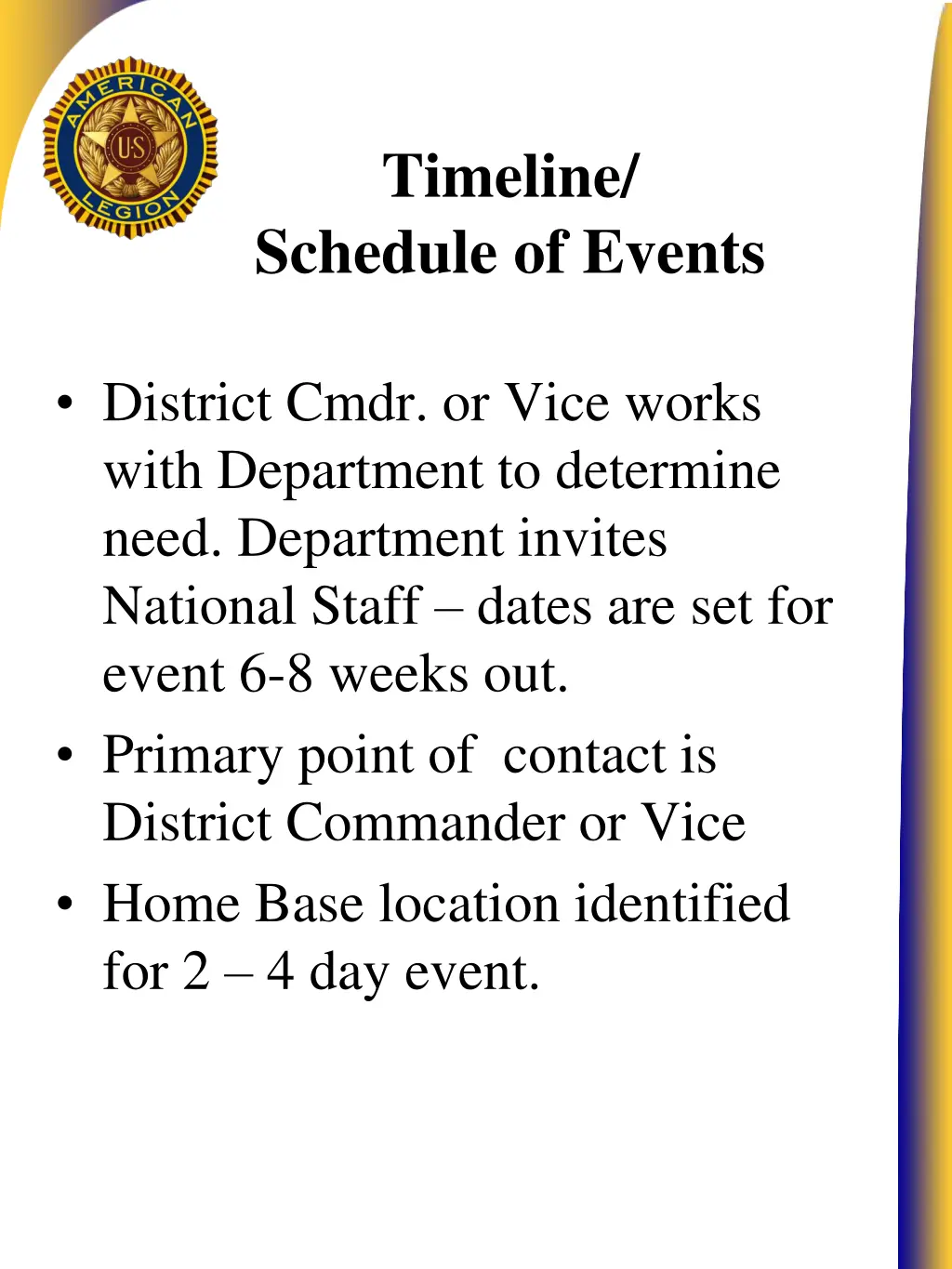 timeline schedule of events