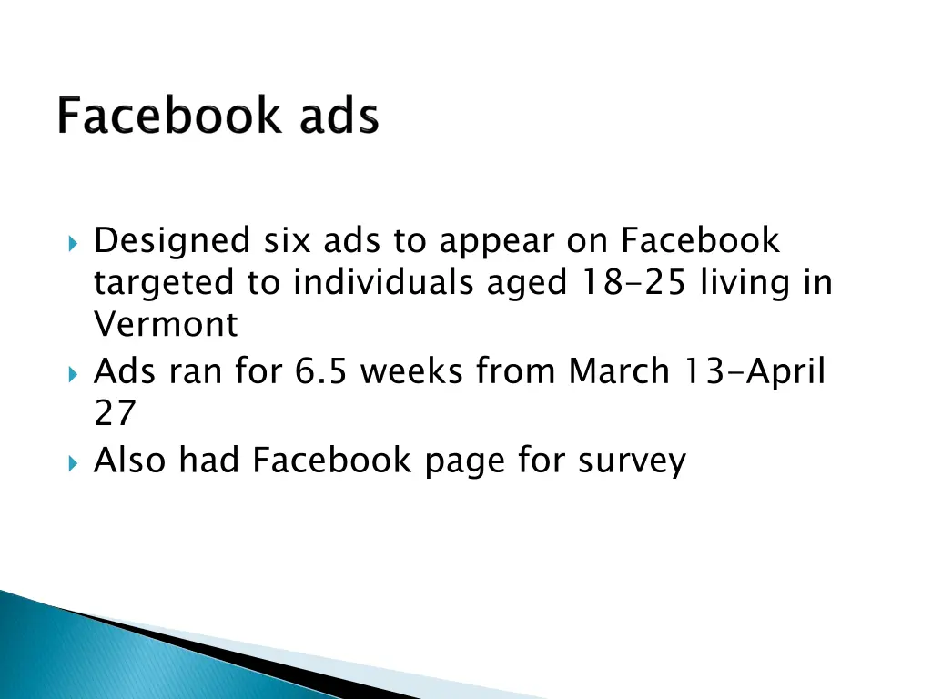 designed six ads to appear on facebook targeted