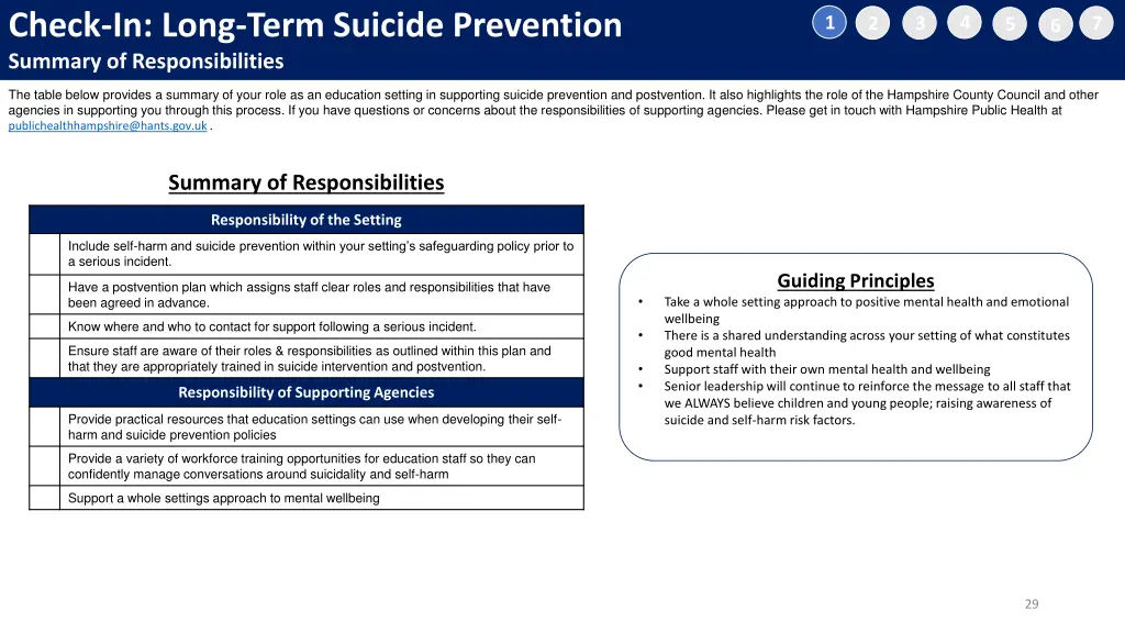 check in long term suicide prevention summary