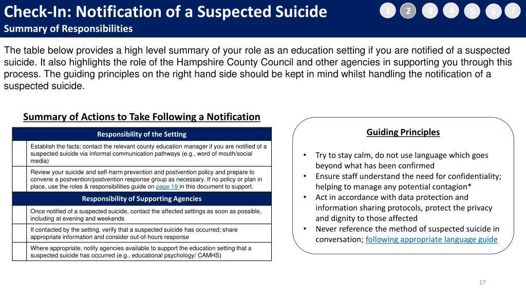 check in notification of a suspected suicide