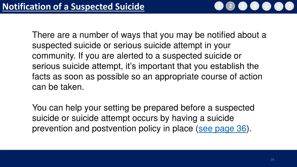 notification of a suspected suicide