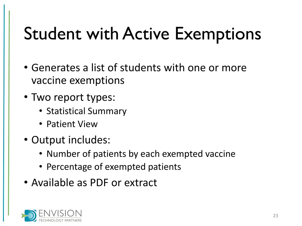 student with active exemptions