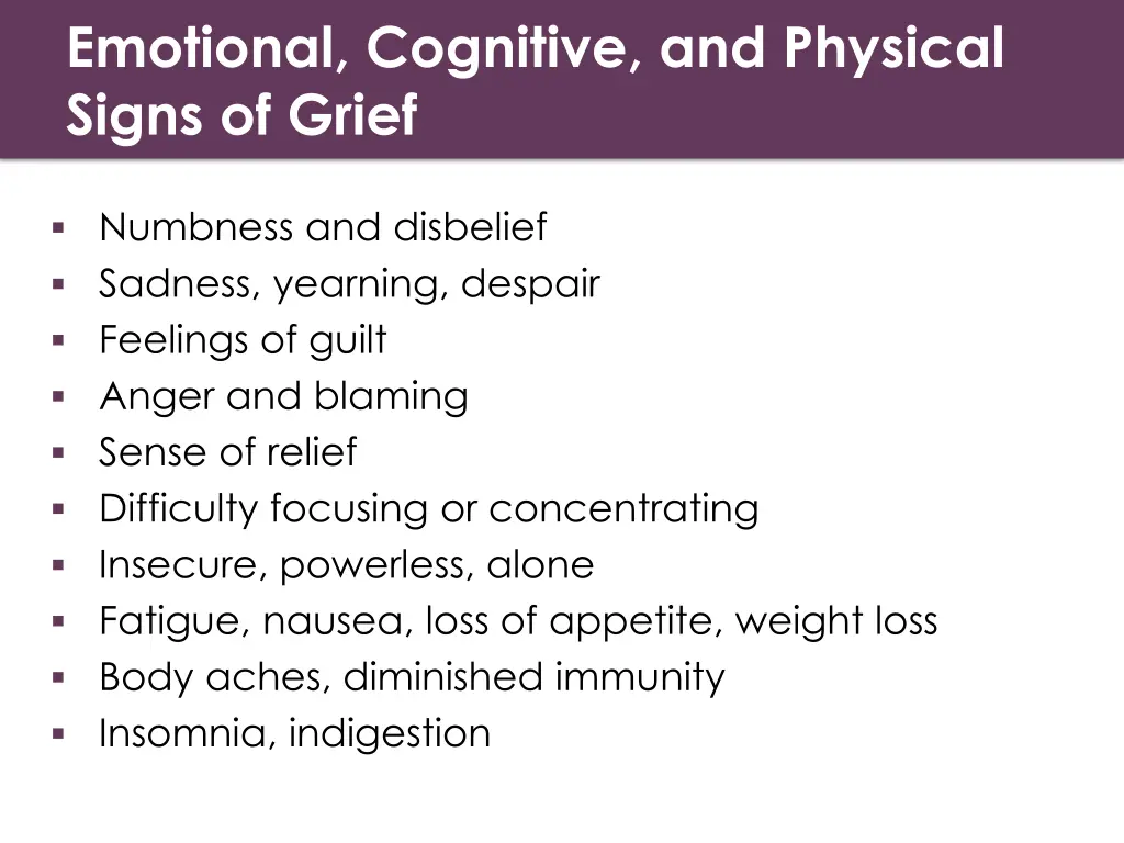 emotional cognitive and physical signs of grief