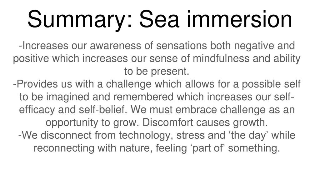 summary sea immersion