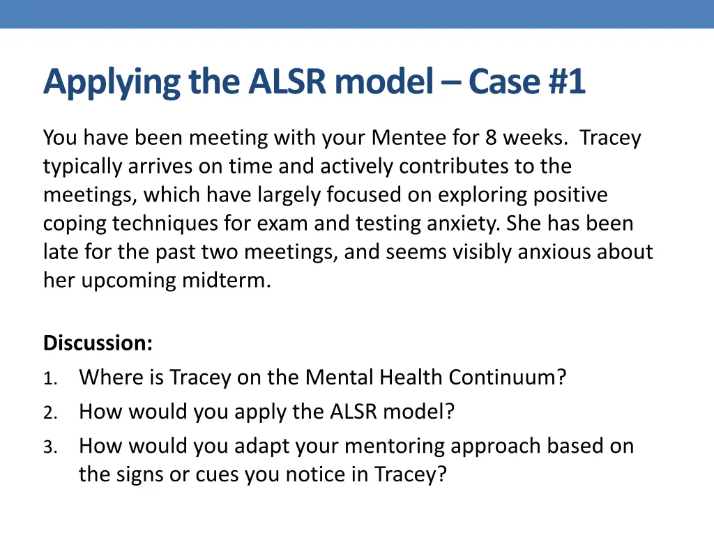 applying the alsr model case 1