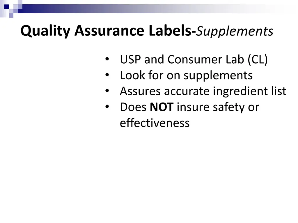 quality assurance labels supplements