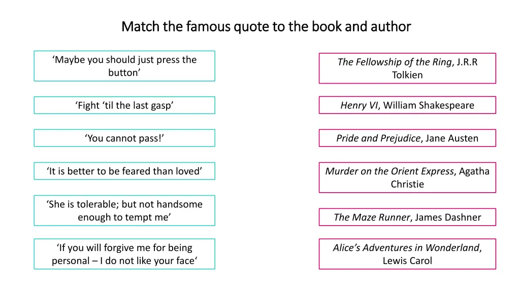 match the famous quote to the book and author