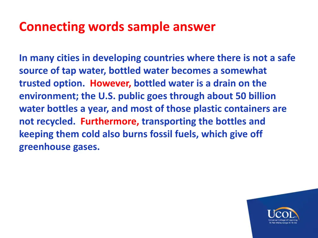 connecting words sample answer