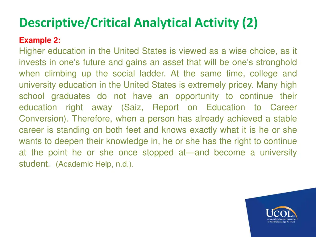 descriptive critical analytical activity 2