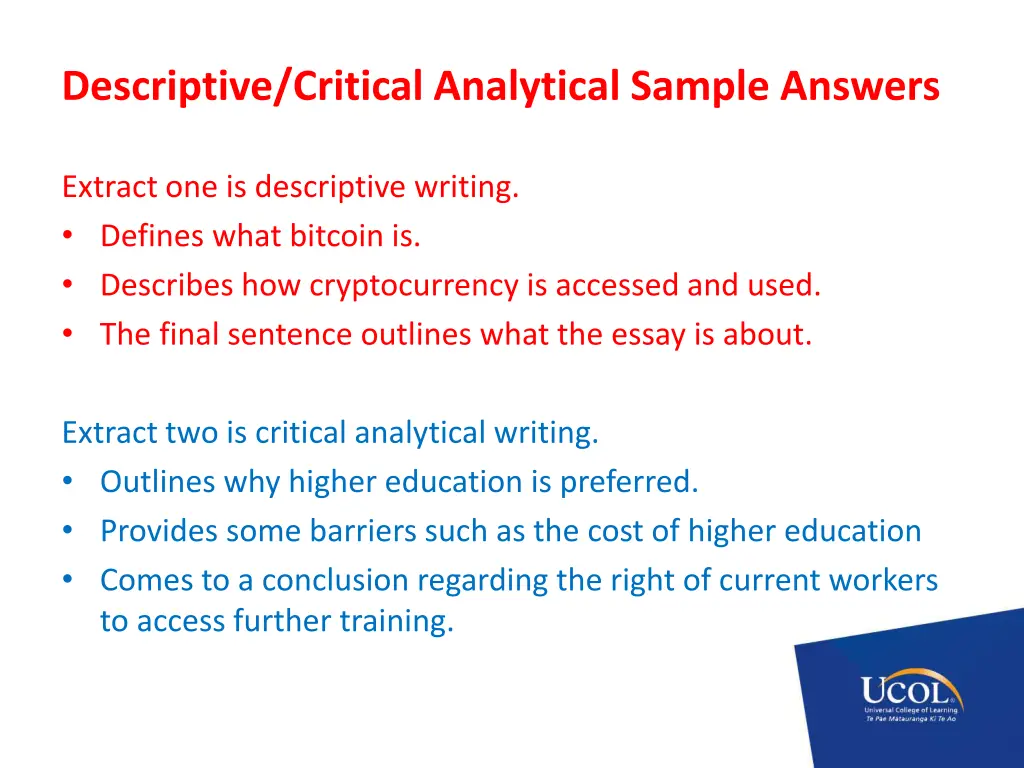 descriptive critical analytical sample answers