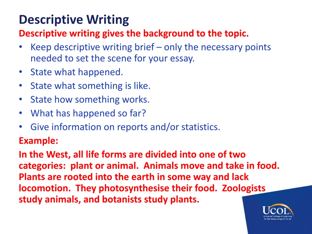 descriptive writing descriptive writing gives